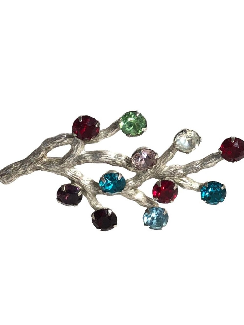 Vintage Signed Van Dell Sterling Silver Family Tree Branch Brooch 11 Stone Pin
